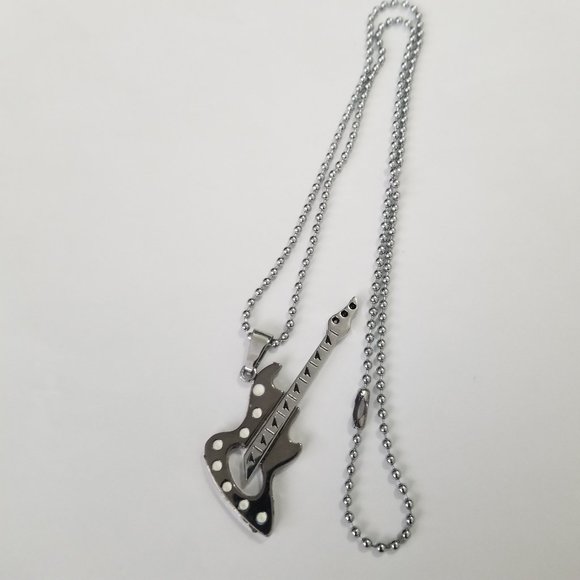Stainless Steel Gunmetal Guitar Necklace – Rock Music Pendant, Unisex, NWT - Picture 2 of 4